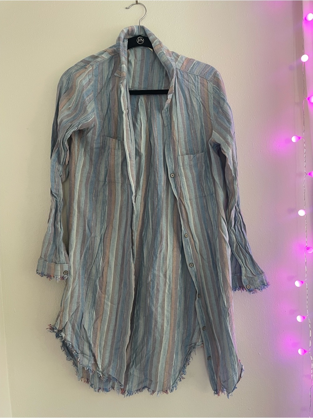 cloth & stone Blue and Pink Striped Lightweight Button-Up Shirt